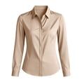 thumbnail image 5 of Noric Women's Long Sleeve Button Down Shirt Classic Lapel Collar Solid Color Tops Business Office Workwear, 5 of 9