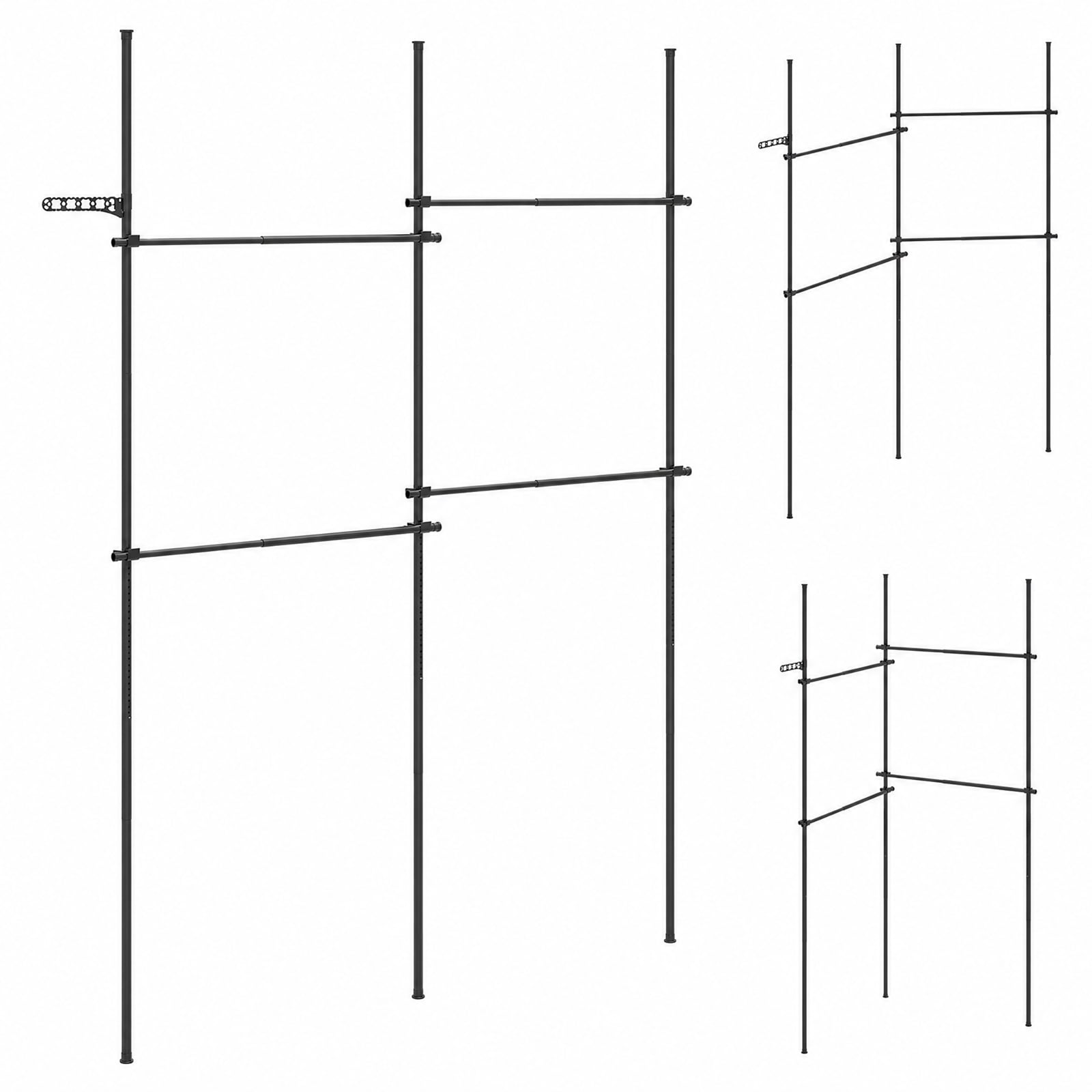 Furnibear Adjustable Floor to Ceiling Clothes Rack with 4 Hanging Rods Telescoping Double Garment Organizer for Bedroom Closet Shop, Black