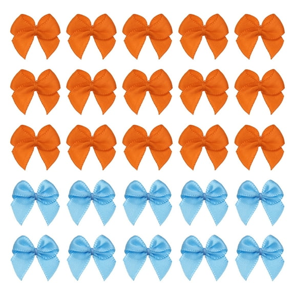 60 Pcs Mini Ribbon Bow 3/4" Mini Fabric Satin Ribbon Flower Bows for Craft DIY Sewing Wedding Birthday Party, Blue/Orange