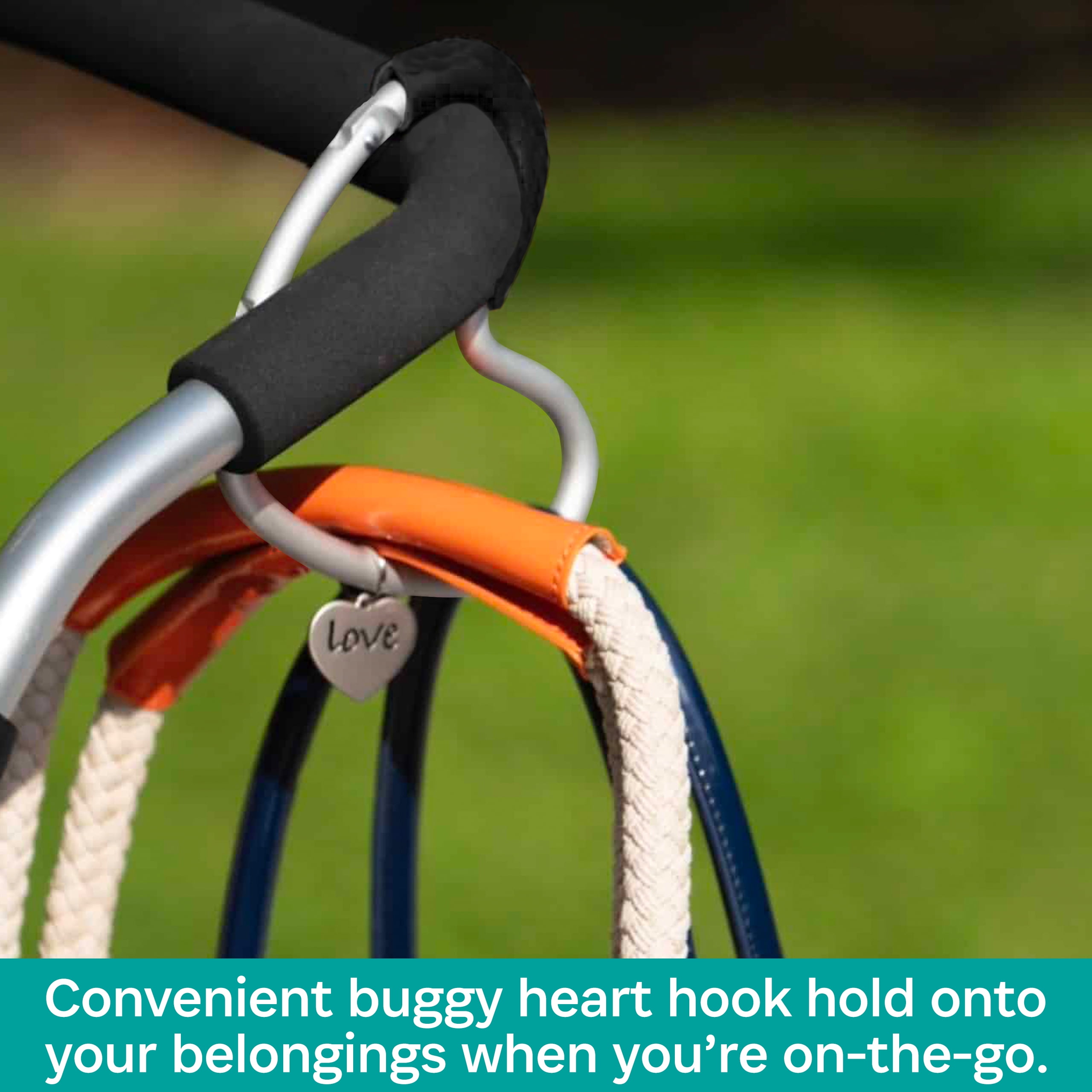 BuggyGear Stroller Heart Hook - Silver Aluminum/Black Foam