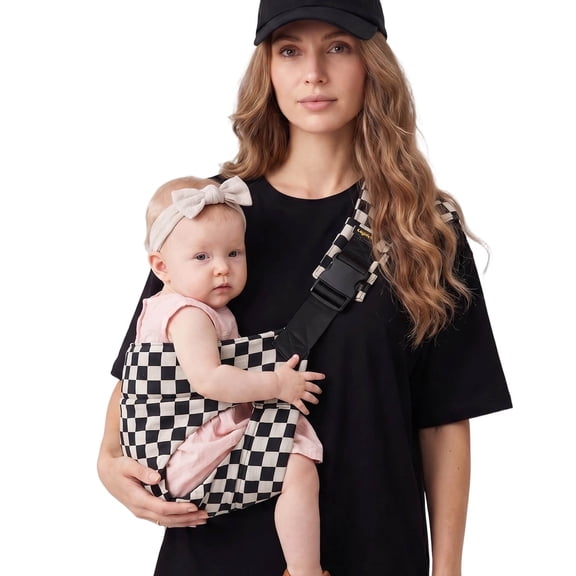 Lujifo Baby Sling Carrier, Cutout Seat Toddler Sling, Black Cream Checkerboard, One Size