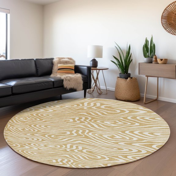 Addison Rugs Mayfield Premium Machine Washable Transitional Swirls Gold Round Rug, 8' x 8'