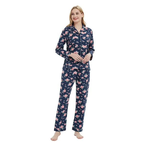 Apparonia Conjuntos de Piyamas Mujer 100% Algodón Francela Rosa Azul Oscuro XL