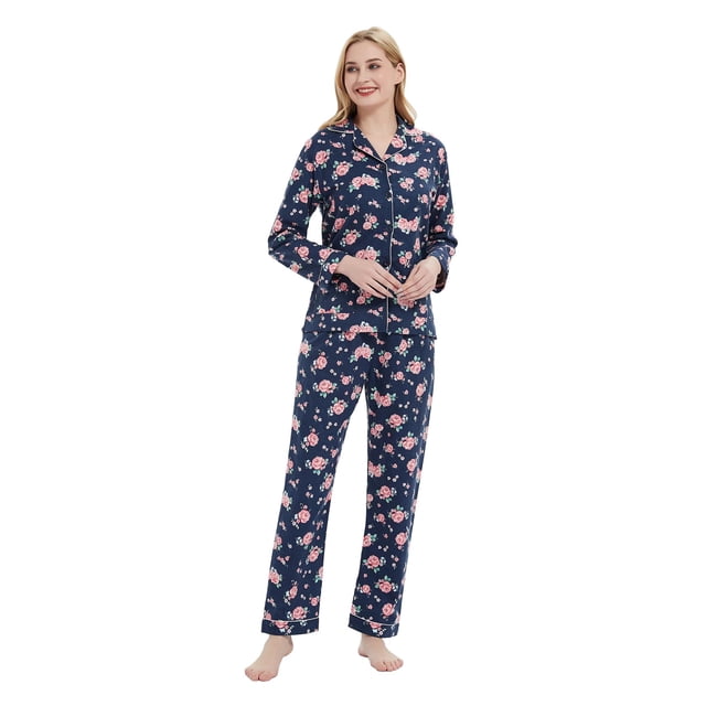Apparonia Conjuntos de Piyamas Mujer 100% Algodón Francela Rosa Azul Oscuro XL