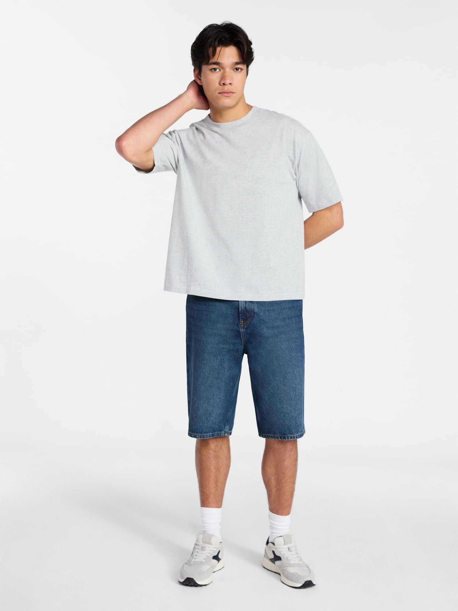 No Boundaries Cotton Oversized Cropped Tee with Short Sleeves, Men's and Big Men's XS-5XL