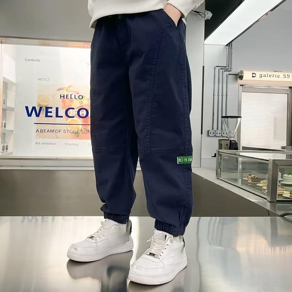 Kids Sweatpants Kids Toddler Boys Summer Lightweight Breathable Casual Pants with Waistband and Pockets Boys Pants Dark Blue 3 Years-4 Years