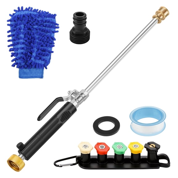 Xiyztok Jet Nozzle Power Washer Wand, High Pressure Garden Hose Spray Wand with 5 Nozzles & Cleaning Cloth for Car Window Wash Garden Watering