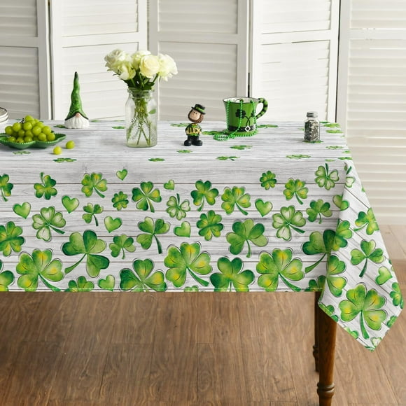 Nappe de la Saint-Patrick 60120 Pouces Rectangulaire, Aquarelle Trèfle Bois Lavable pour Fête Pique-Nique Dîner Décor