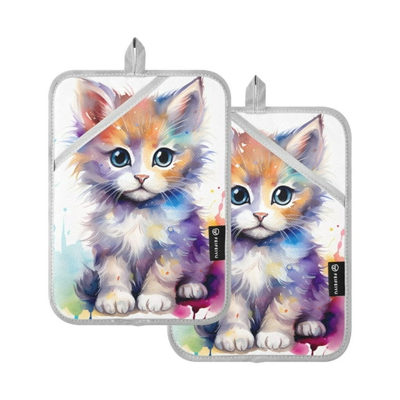 ALAZA Cat Cute Pot Holders Set of 2 Heat Resistant Kitchen Oven Mitts