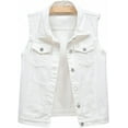thumbnail image 1 of XINQIHANG Women's Ripped Lapel Collar Button Up Sleeveless Frayed Denim Vest Jacket, 1 of 7