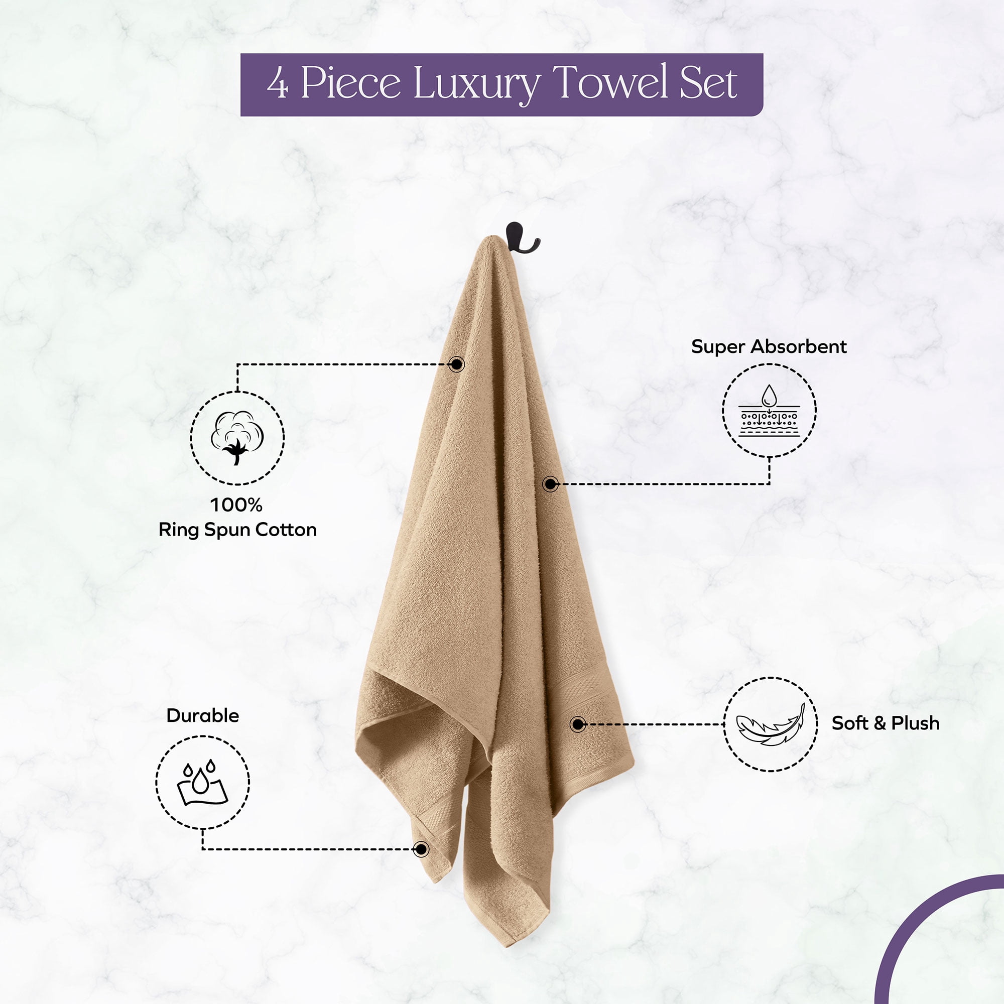 Falari Premium Bath Towel Set 100% Ring Spun Cotton Towels for Home Hotel Spa Extra Large 27x54 Maximum Softness and Absorbency 4-Pack Beige
