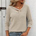 thumbnail image 2 of HAPIMO Women's Solid Color Tops Workout Fashion Casual Ribbed Loose Knitted Shirts Vacation Long Sleeve Tees Outfits V Neck Button Pullovers Beige L, 2 of 6