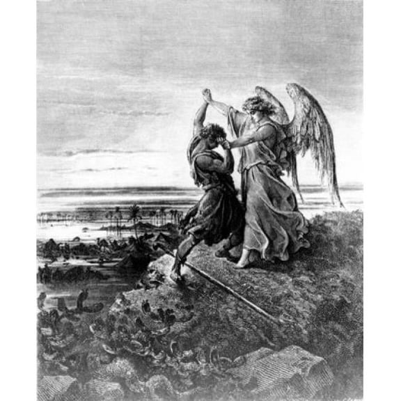 Jacob Wrestling with the Angel by Gustave Dore 1832-1883 Poster Print - 18 x 24 in.