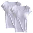 thumbnail image 1 of Pijama de manga corta para mujer, 2 piezas, color liso, cuello redondo, manga corta, con copa acolchada, ropa de casa, pijama de manga corta, pijama para mujer, 1 of 2