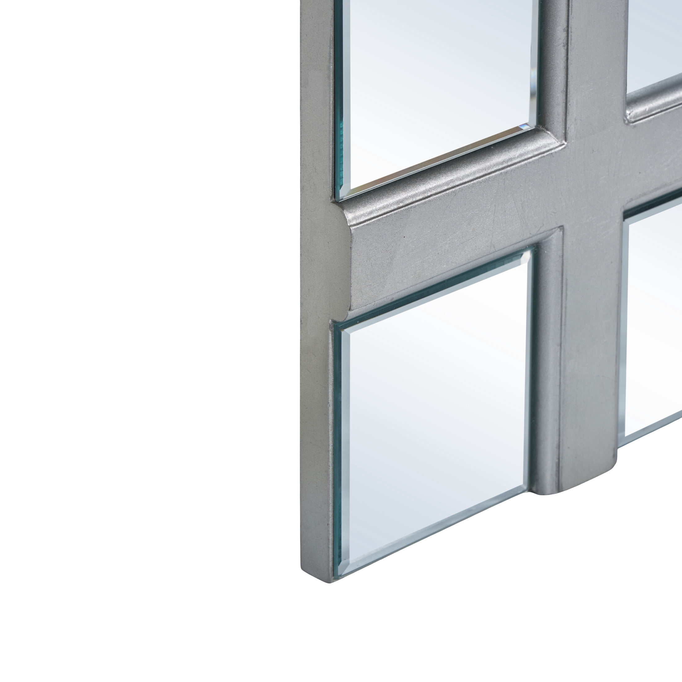DecMode 49" x 83" Silver Wooden Geometric Floor Mirror with Square Mirrored Insert Frame