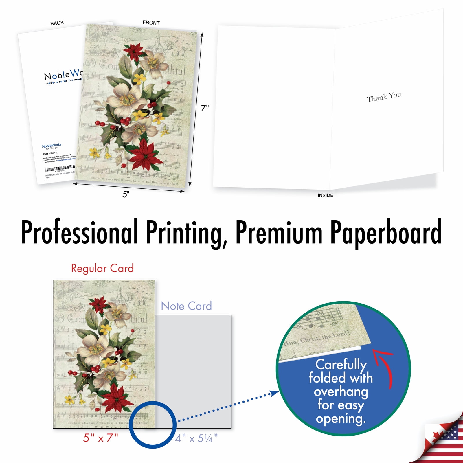 Pack of 12 Merry Christmas Greeting Cards (1 Design, 12 Cards) - Holly Notes Christmas Thank You Cards B6650DXTG