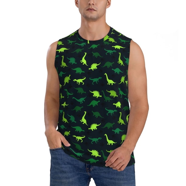 Fotbe Dinosaurs Men's Camiseta sin Mangas Estampada para Hombres, Playera Casual para Gimnasio, Entrenamiento, Playa-Medium