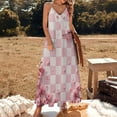 thumbnail image 3 of Pink Cherry Blossom Checkered Pattern Sleeveless Dress Dresses Women Summer Women's Summer Clothing, 3 of 9