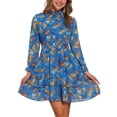 thumbnail image 1 of INSPIRAR CHIC Vestido Mini de Manga Larga Floral para Mujer con Escote Fruncido y Volantes Vestido Casual de Gasa Azul Marino M, 1 of 6