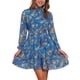 thumbnail image 1 of INSPIRAR CHIC Vestido Mini de Manga Larga Floral para Mujer con Escote Fruncido y Volantes Vestido Casual de Gasa Azul Marino M, 1 of 6