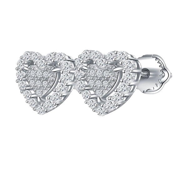 KIJ 0.55 Carat Full Cluster Heart Moissanite Stud Earrings, 14K White Gold Plated 925 Sterling Silver Simulated Diamond Valentine's Day & Anniversary Gifts for Women