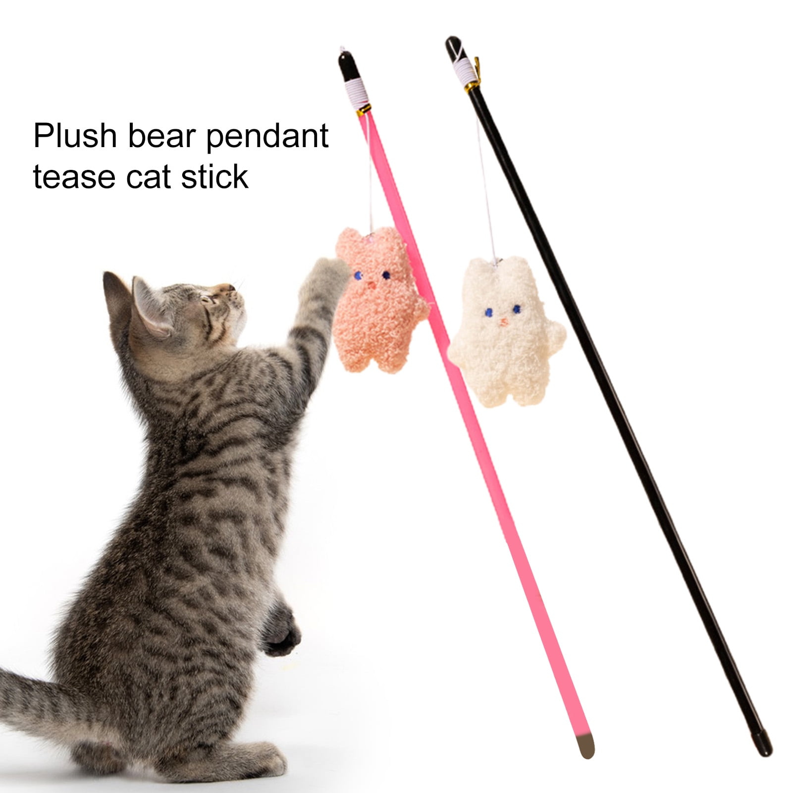 Pawaboo Cat Feather Toys, 4 Pack Interactive Cat Feather Teaser Wand Toys, Retractable Fishing Pole Wand Catcher Exerciser with Refill Fish, Dragonfly