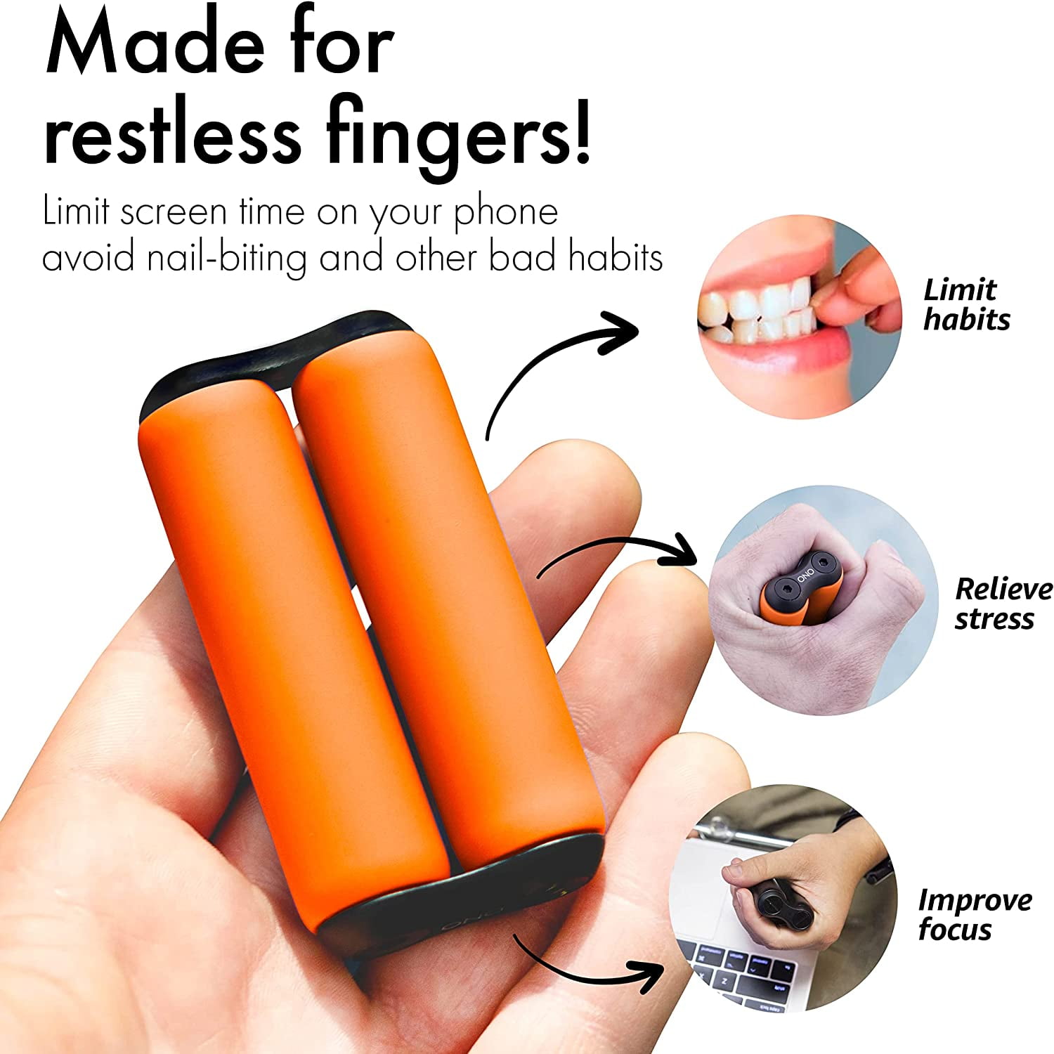 Orange ABS Full ONO Roller - Handheld Fidget Toy for Adults | Help Relieve Stress, Anxiety, Tension | Promotes Focus, Clarity | Compact, Portable Design