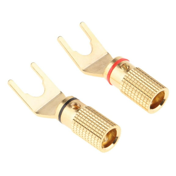 Y/ Gold Plated Copper Banana Plug Screw Spade Cable Wire Connectors (Pack 2)