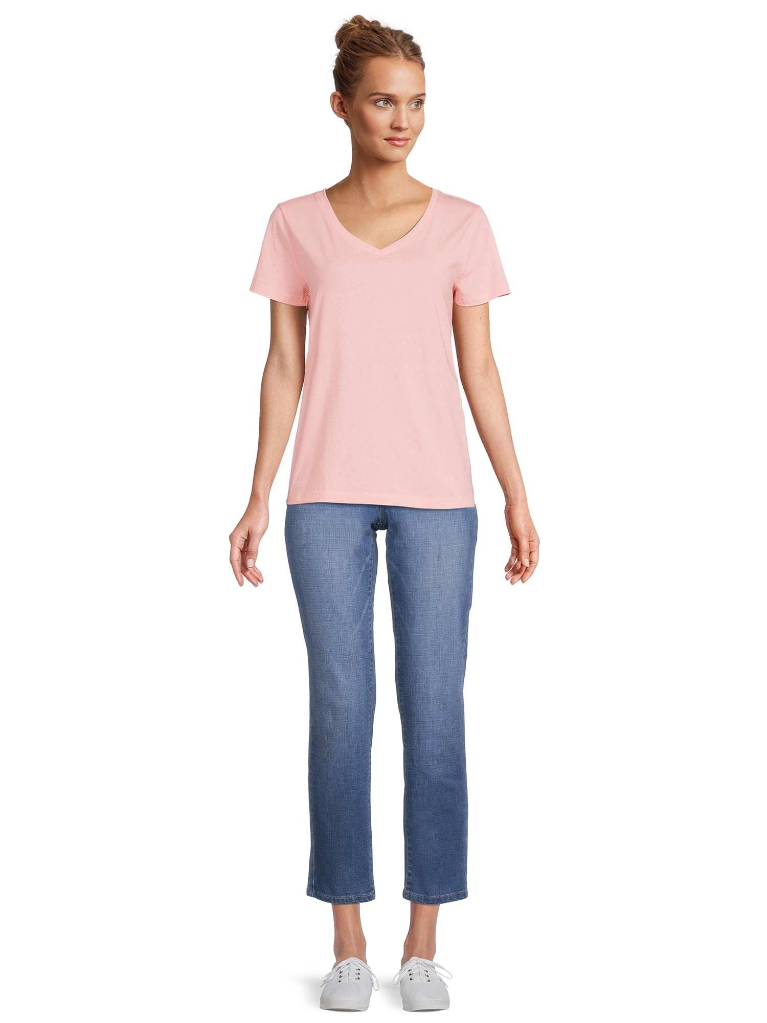 Time and Tru Women's Cotton V-Neck T-Shirt