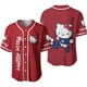 thumbnail image 1 of Traje de béisbol con estampado 3D de letras de Hello Kitty, jersey de manga corta, cuello redondo, cárdigan con botones, traje de bola fino, 1 of 5