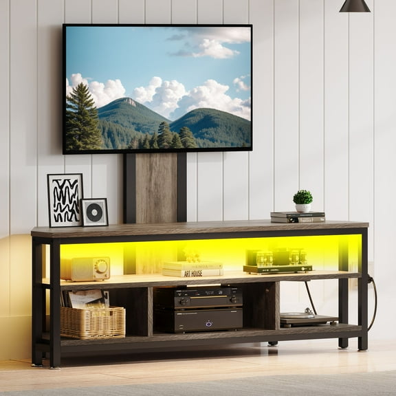 Dextrus Height Adjustable TV Stand Mount, Entertainment Center with Power Outlet and LED Lights, for TVs up to 70 Inches
