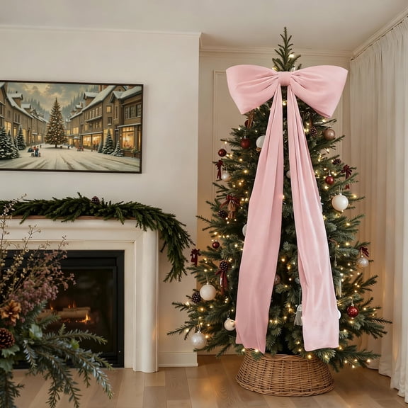 6 Ft Giant Pink Velvet Christmas Bow – Tree Topper, Door, Wall, Window & Mantel Holiday Decoration for Indoor Home, Party, Valentine’s & Xmas Décor, Soft Plush Reusable Bow