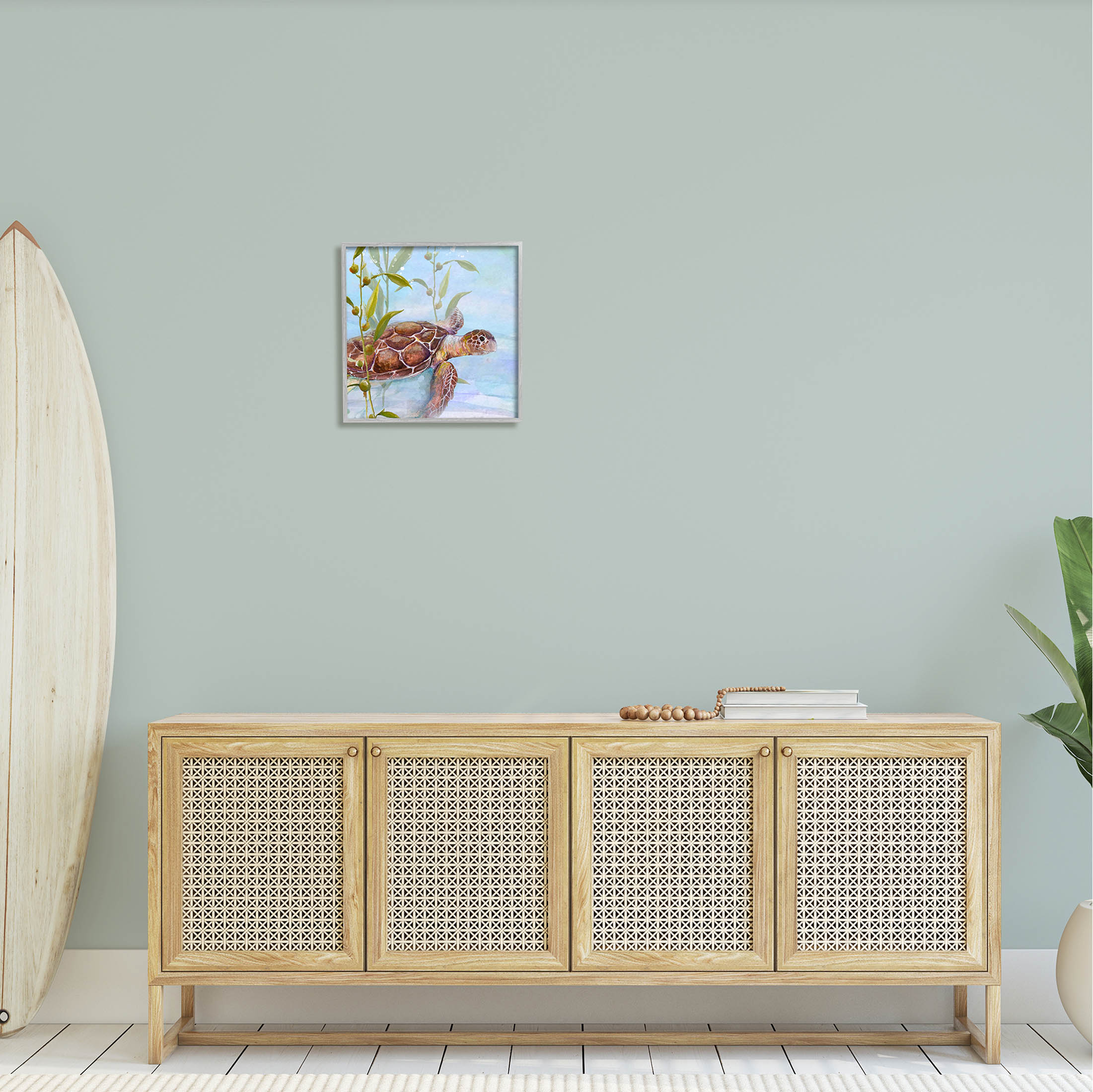 Stupell Industries Turtle Swimming Between Reef Graphic Art Gray Framed Art Print Wall Art, Design by Diannart