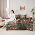 thumbnail image 4 of Castle Fairy Vintage Cracked Flag Deer 7-Piece Twin Bedding,Distressed Plank Trunk Bedding Comforter Set,Red White Gray,Black Reversible, 4 of 7