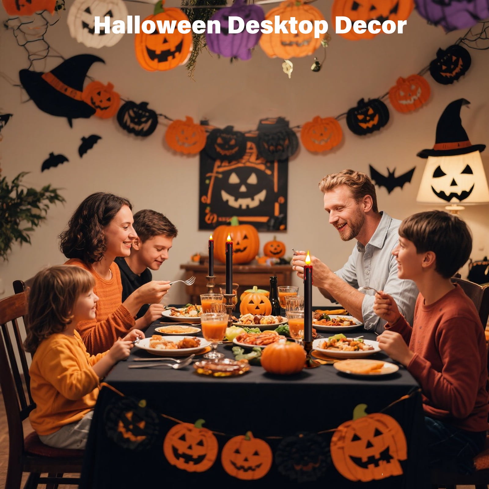 Black Flameless Candles, 6 Pcs 9.8" Flickering Halloween Taper Candles with Remote & Timer, Dimmable LED Candles Battery Operated, Electric Candle Sticks for Party Halloween Decor