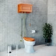 thumbnail image 2 of Light Oak Finish High Tank Pull Chain Toilet Wooden Raised Tank Round Top Entry White Porcelain Bowl and Brass Z Pipes Adjustable Height 59"- 74" w/Hardware Renovators Supply, 2 of 7