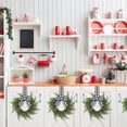 thumbnail image 2 of Mini Christmas Wreath Set, Artificial Norfolk Pine Cabinet Wreaths with Red Berries & Trendy Black‑White Grid Bow, Greenery Hanging Ornament for Kitchen Window Wall Porch Xmas Decor, 2 of 5