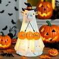 thumbnail image 2 of Shoreew Halloween Porch Ghost Figurine Resin Cow Goose Cat Statue with Pumpkin Bucket or Welcome Sign for Indoor Outdoor Yard Lawn Shelf Table Decor, 2 of 6