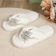 thumbnail image 3 of Iyufng Women's Fuzzy Plush Thong Slippers Sparkly Rhinestone Bow Decor Soft Cozy Indoor House Flip Flop Slides, 3 of 6