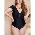thumbnail image 1 of Charmo Women Ruffled Swimwear V Neck Plus Size Monkini Tie Back Bath Suit Tummy Control Swimsuit, 1 of 5