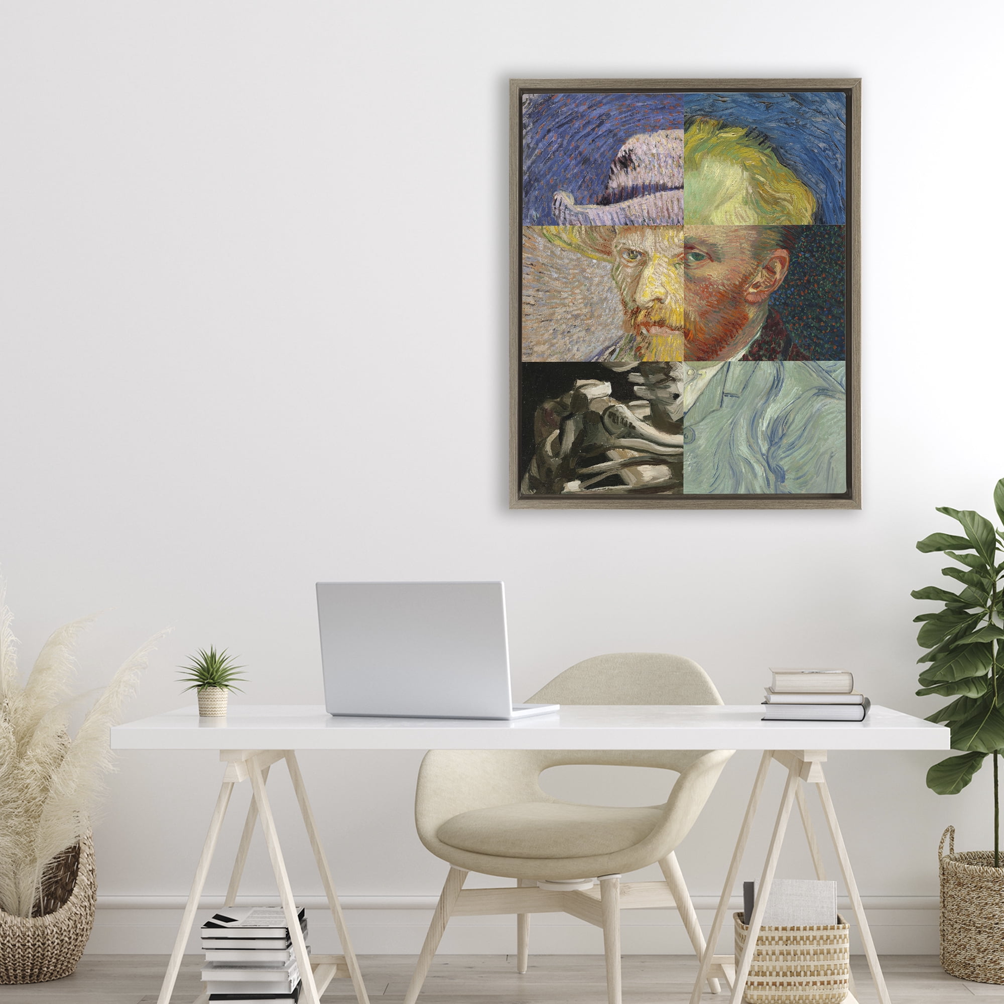 Collaged Van Gogh Portraits Brown Framed Floater Canvas Wall Art, design by Masters Redux