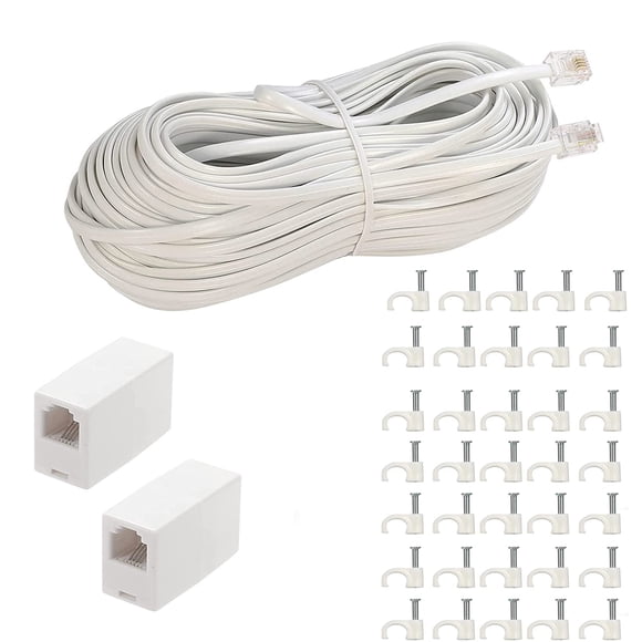 Cable de extensión para teléfono LanSensu de 30 m con conector RJ11, color blanco