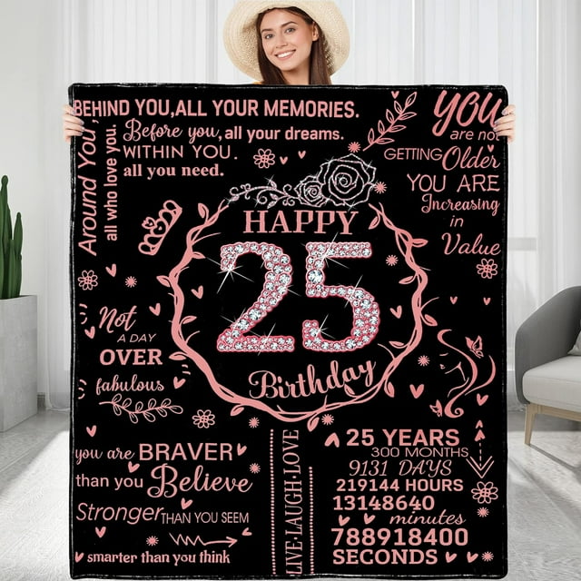 LHSHID 25th Birthday Blanket Gifts for Women Happy 25th Birthday Gift Ideas for Her 25 Year Old Gifts for Daughter Sister Bestie Personalized Flannel Fleece Soft Throw Blanket 60"x80"