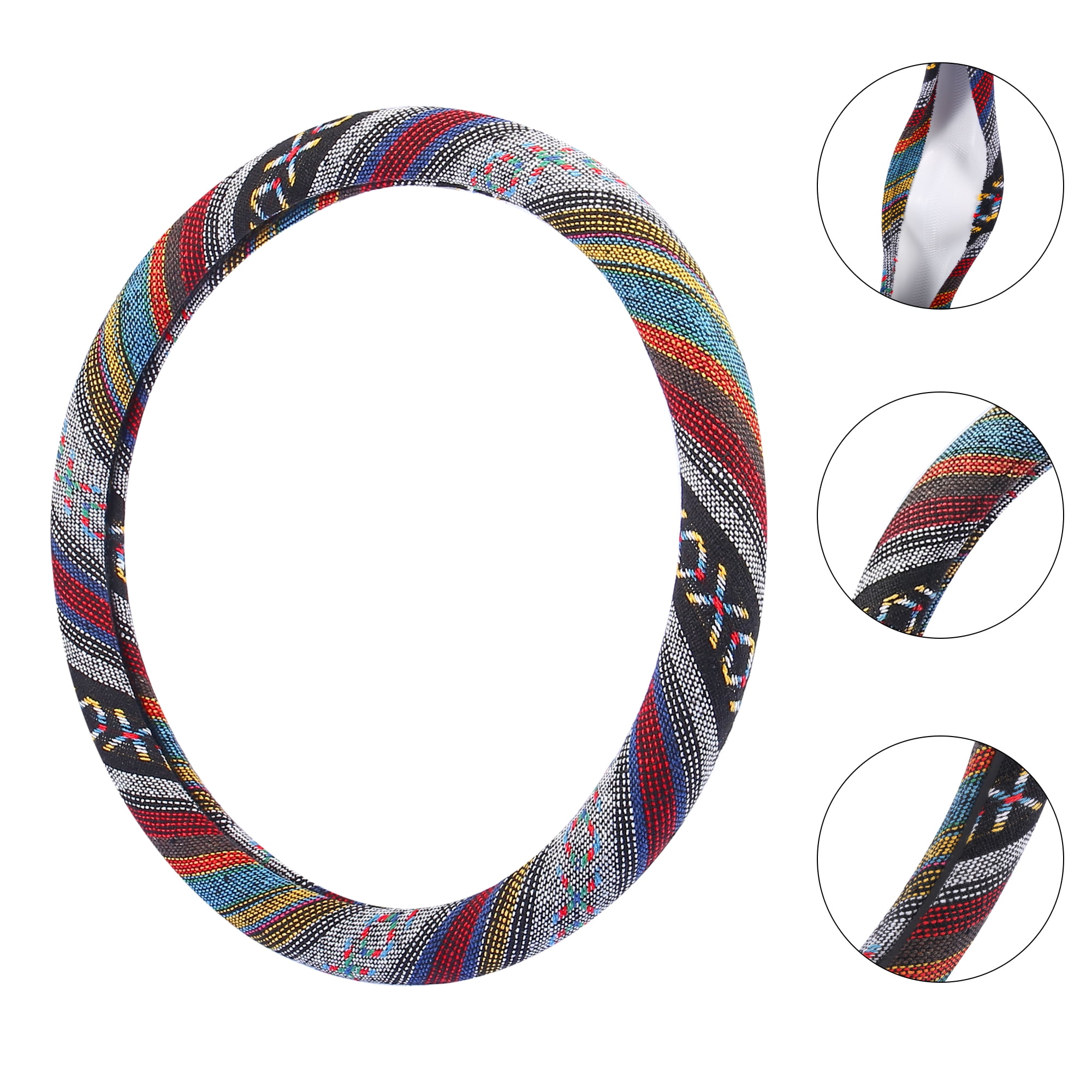 Unique Bargains 40cm Ethnic Style Linen Car Steering Wheel Cover Replacement Multicolor Printing Pattern