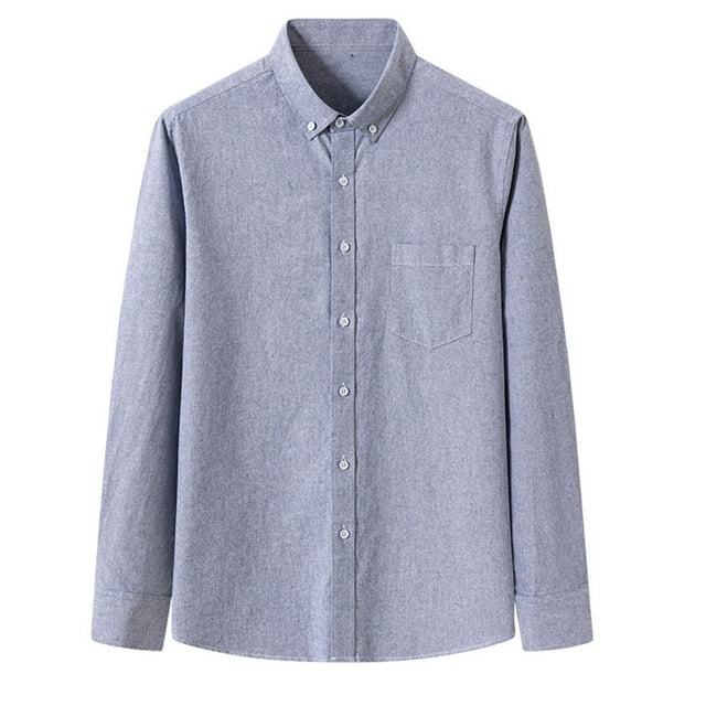 GreatBaby Men's Solid Color Blouses Long-Sleeved Classic Pointed Collar Tops with Button Closure Comfy Fabric Versatile for All Seasons(Dark Gray,M)