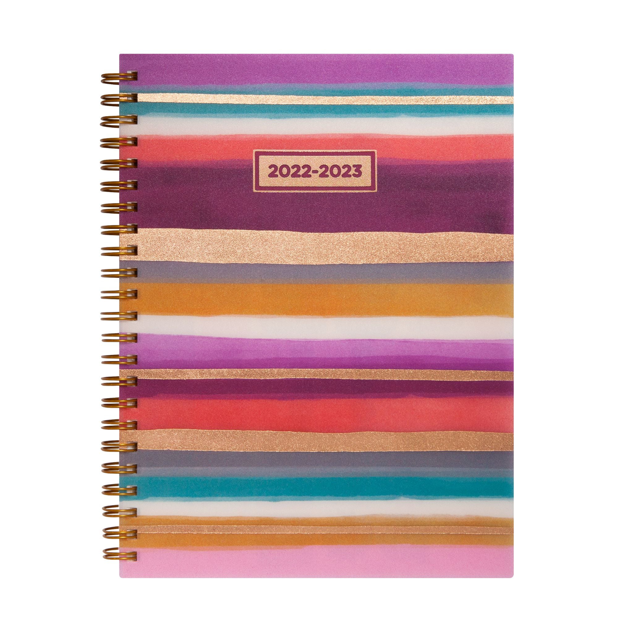 2022-2023 Mintgreen Weekly Monthly Spiral Planner, 6' x 8, Jewel Stripe, Recycled Paper, Eco Friendly Soy Ink