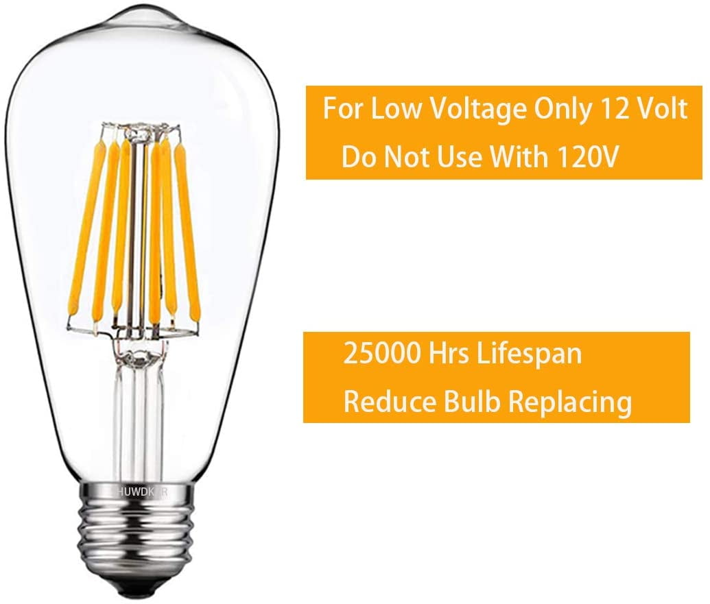 SHUWDKAR LED Light Bulbs DC 12V 6W E26 ST64 Low Voltage Bulb RV Camper Warm White 2700K Vintage Clear Glass Filament Edison Bulbs Equivalent 75W Halogen Marine Boat Solar 12V Battery Lighting,2 Pack SHUWDKAR LED Light Bulbs DC 12V 6W E26 ST64 Low Voltage Bulb RV Camper Warm White 2700K Vintage Clear Glass Filament Edison Bulbs Equivalent 75W Halogen Marine Boat Solar 12V Battery Lighting,2 Pack