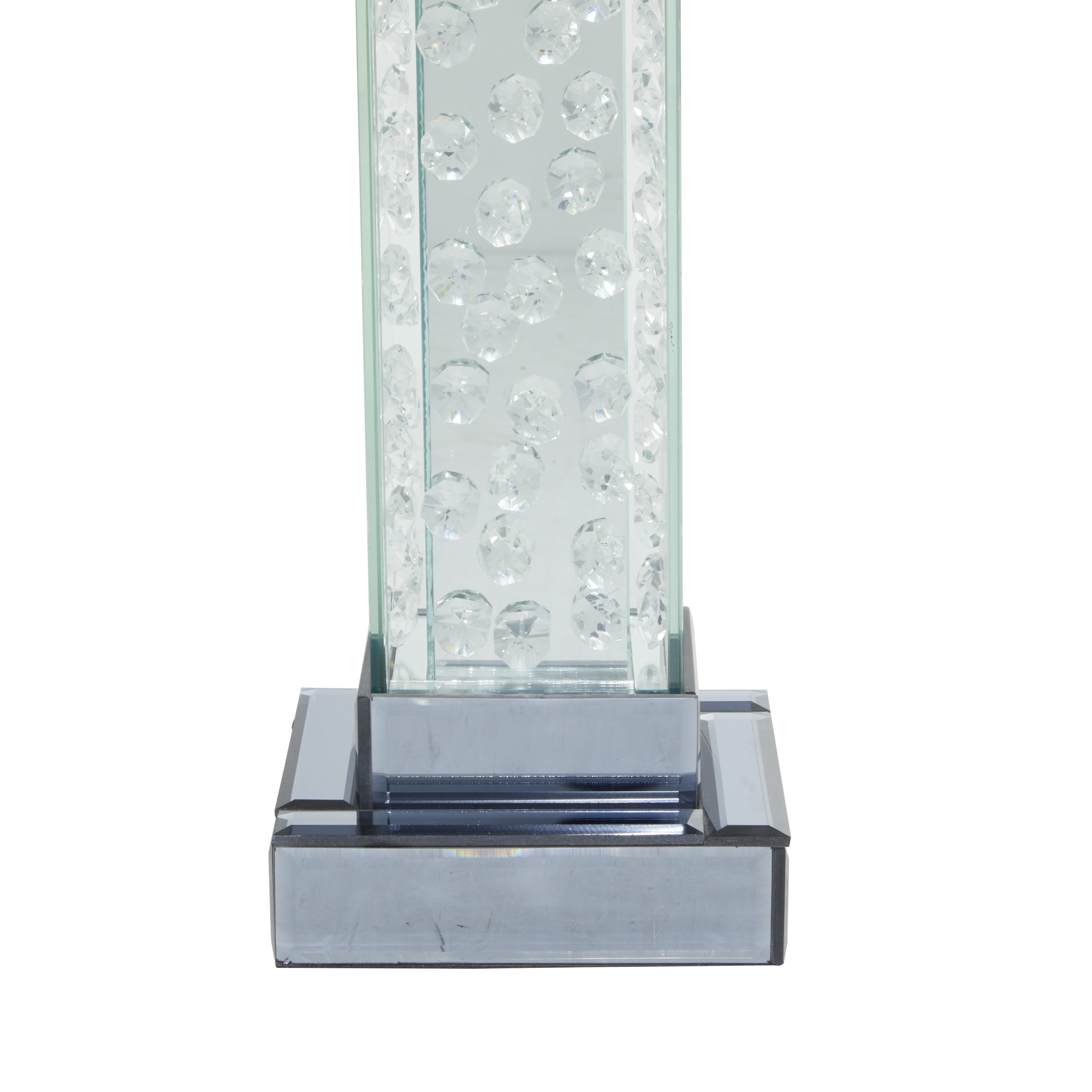 DecMode Silver Glass Pillar Candle Holder with Floating Crystals