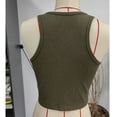 thumbnail image 3 of Camiseta sin mangas de punto acanalado para mujer, cierre de botones, cuello en V, Color puro, chaleco sin mangas de verano para uso diario OD verde XXL, 3 of 3