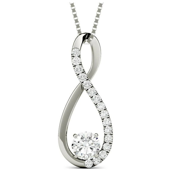 0.49 CTW DEW Round Near-Colorless Moissanite Teardrop Pendant in 14K White Gold